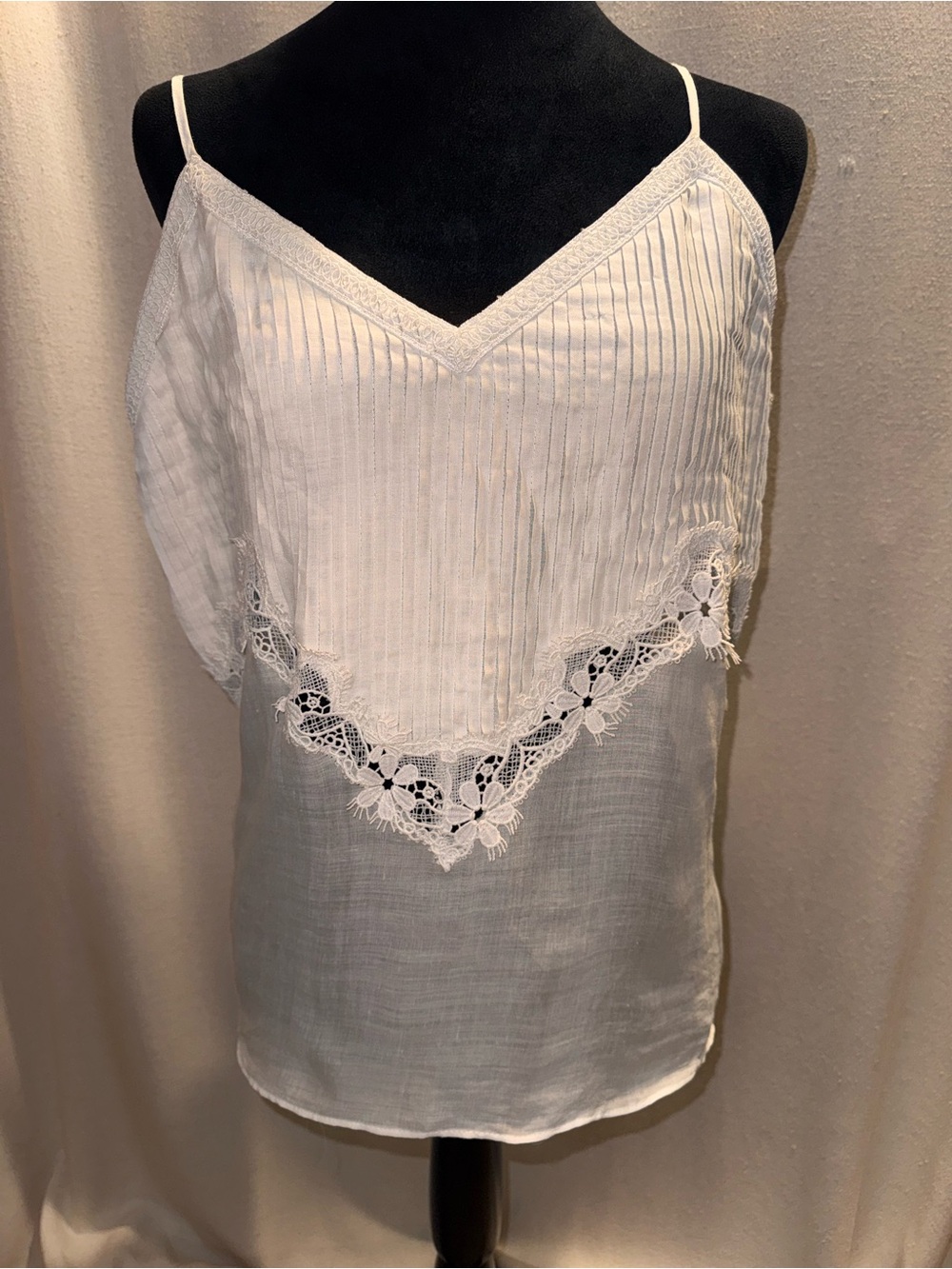 Zara White Ramie Pleated Lace Cami NWT